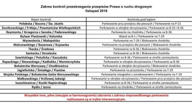 Harmonogram kontroli w zakresie przestrzegania przepisów PoRD - listopad 2016